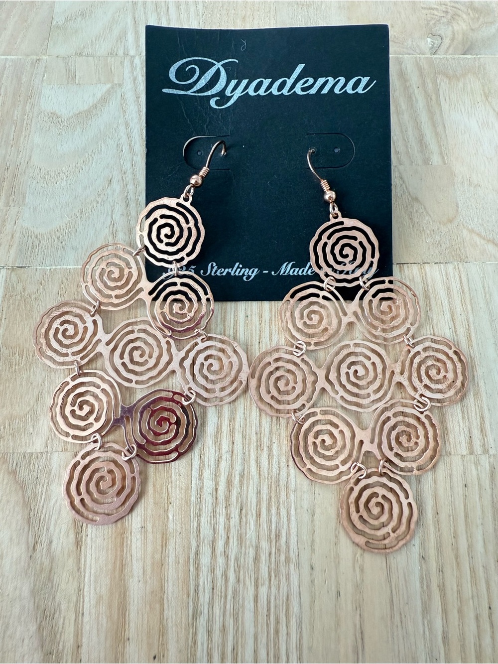 925 Sterling silver copper colored statement dangle earrings
